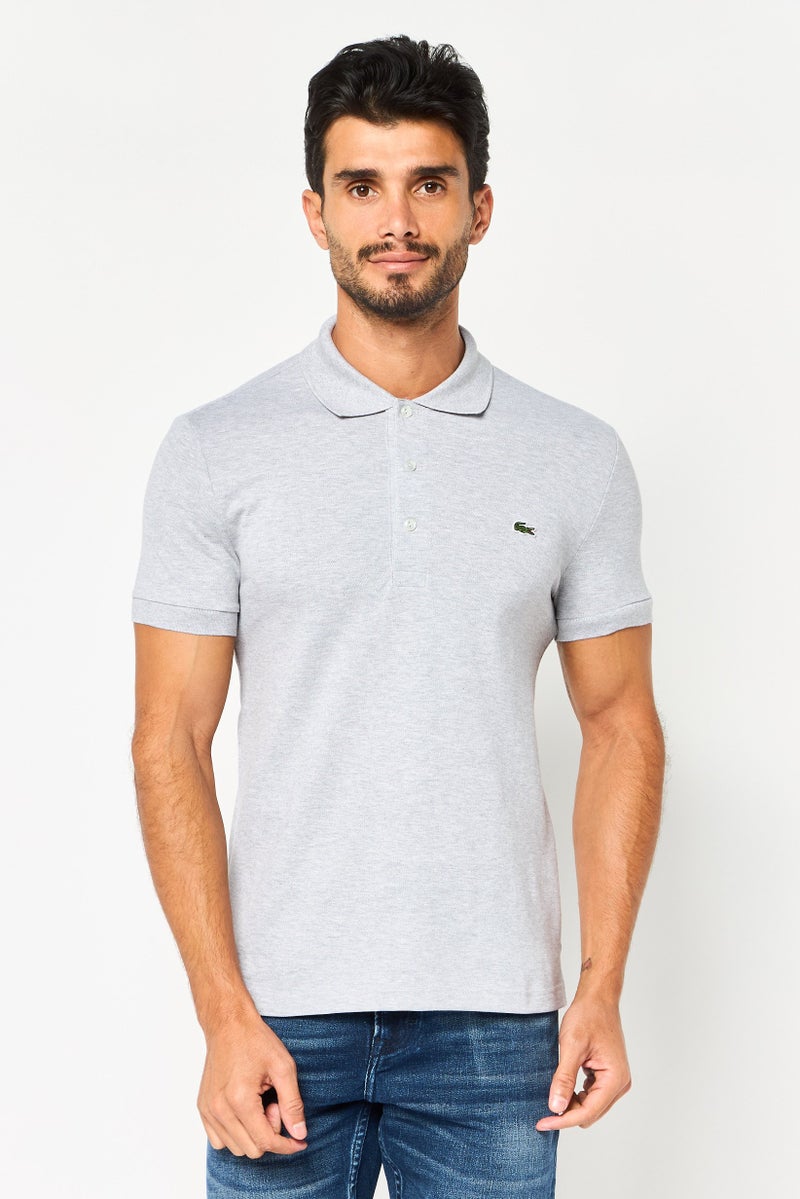 LACOSTE Men Slim Fit Short Sleeve Embroidered Logo Polo Shirt, Grey - Image 1