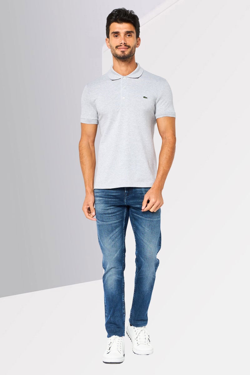 LACOSTE Men Slim Fit Short Sleeve Embroidered Logo Polo Shirt, Grey - Image 2