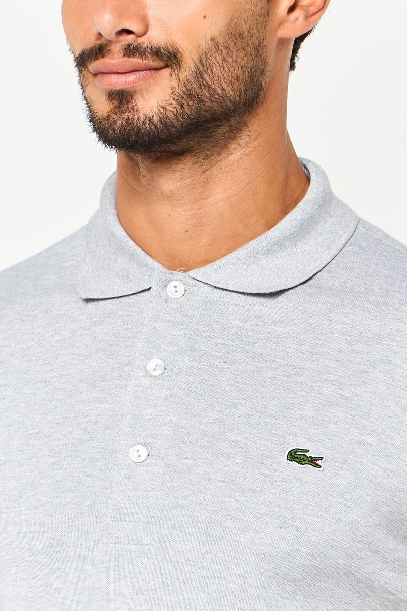 LACOSTE Men Slim Fit Short Sleeve Embroidered Logo Polo Shirt, Grey - Image 3