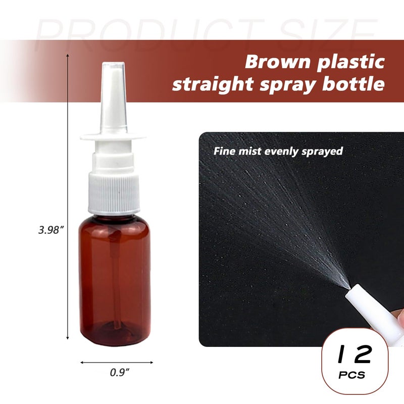 Natuworld 12PCS 10ml/0.34oz Amber Plastic Fine Mist Sprayers Empty Refillable Nasal Spray Bottle Travel Makeup Water Container For Saline Water Makeup Water Perfume Essential Oils - Image 2