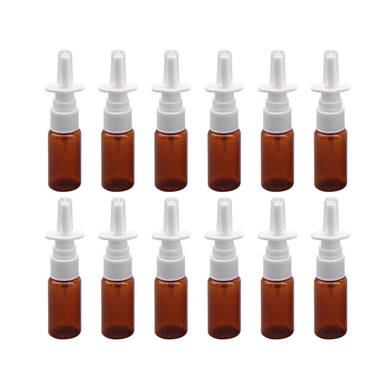 Natuworld 12PCS 10ml/0.34oz Amber Plastic Fine Mist Sprayers Empty Refillable Nasal Spray Bottle Travel Makeup Water Container For Saline Water Makeup Water Perfume Essential Oils - Image 1