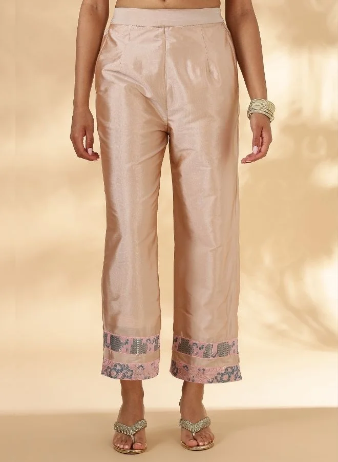 Abhishti  High-Low Kurta with Broad Straight Pants with Brocade Details for Women | Best Price UAE