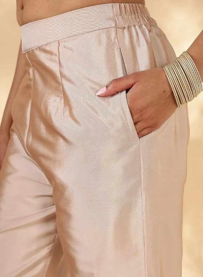 Abhishti  High-Low Kurta with Broad Straight Pants with Brocade Details for Women | Best Price UAE