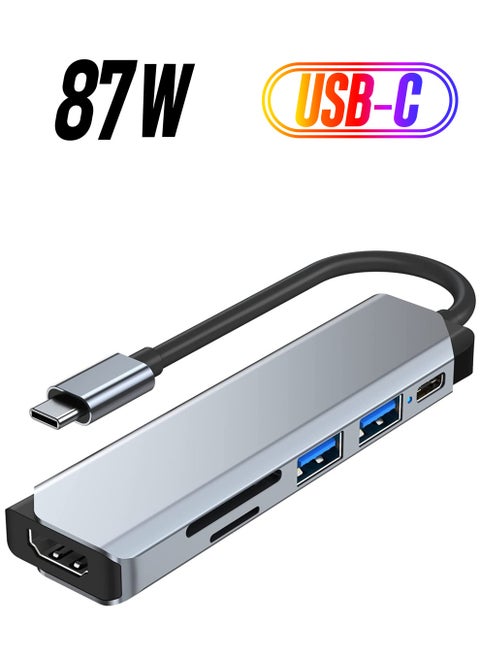 USB C Hub Multiport Adapter 6 in 1 Type C Hub with 4K HDMI USB 3.0 Data Transfer, 87W Power Deliver(PD), SD/TF Card Reader USB C Adapter for MacBook Pro Air Surface Pro Book 3, iPad Pro, XPS Brand: Is