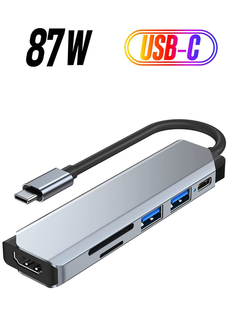Generic - USB C Hub Multiport Adapter 6 in 1 Type C Hub with 4K HDMI USB 3.0 Data Transfer, 87W Power Deliver(PD), SD/TF Card Reader USB C Adapter for MacBook Pro Air Surface Pro Book 3, iPad Pro, XPS Brand: Is - Image 1