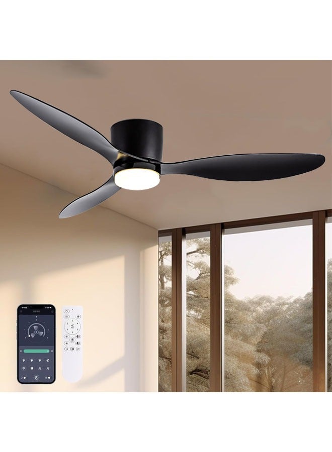 L&E Ceiling Fans with Lights, 42 Inch Low Noise Reversible Airflow DC Motor Ceiling Fan with Remote Control, 2000LM Flush Mount Ceiling Fan for for Bedroom, Living Room-Black - Image 1
