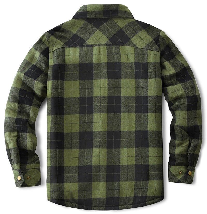 Puwasa Men's Cotton Flannel Shirt Jacket, Long Sleeve Fleece Casual Button Down Plaid Jacket, Brushed Soft Outdoor Coat with Pocket Army Green Small - Image 2
