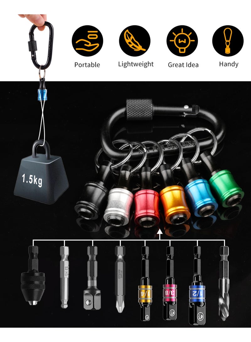 Katerk 1/4inch Hex Shank Aluminum Alloy Screwdriver Bits Holder Extension Bar Drill Screw Adapter Change Keychain Portable（6PC color with black carabiner）+1/4 3/8 1/2" Impact Grade Socket Adapter Set - Image 4