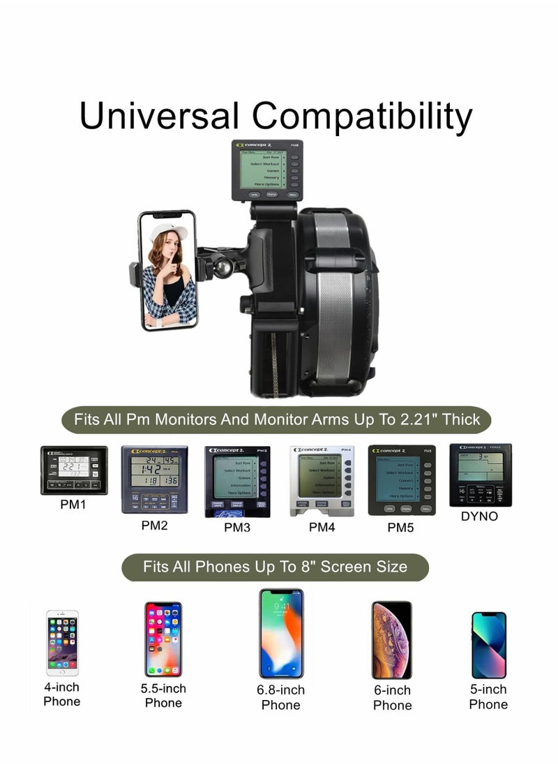 Y&D Universal Rowing Machine Phone Holder, Rower Metal Adjustable Cell Mount for Concept 2 Machine, Skierg, Bikeerg, and More, Fits Phones Up to 8Inch  - Image 3