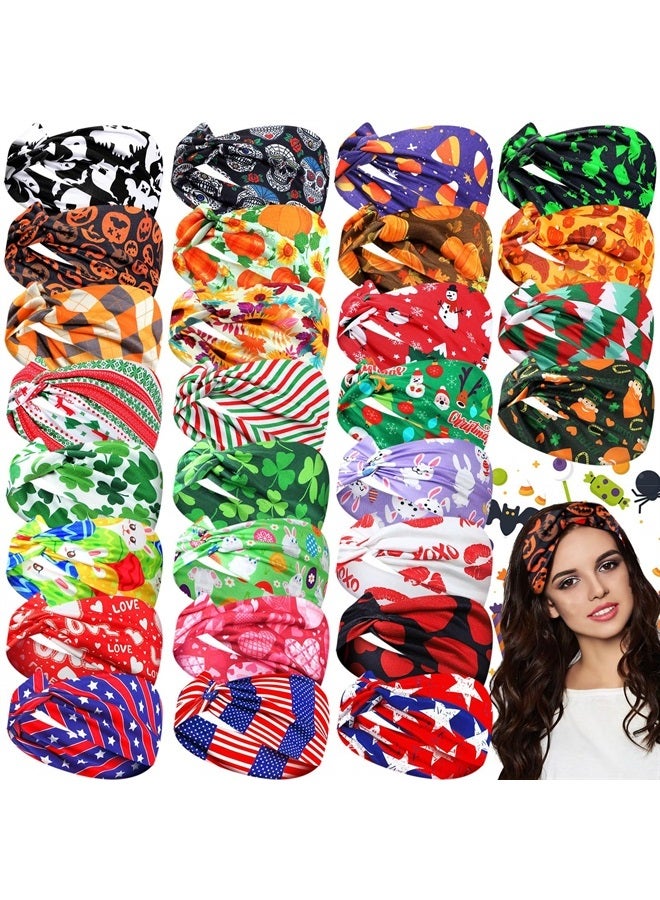 XunYee 28 Pcs Holiday Headbands Halloween Wide Headbands for Women Pumpkin Non Slip Hair Band Halloween Twist Head Wrap Ghost Knot Hair Accessories for Girls Party Celebration Thanksgiving Christmas - Image 1