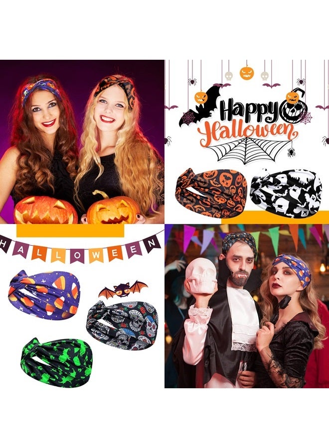 XunYee 28 Pcs Holiday Headbands Halloween Wide Headbands for Women Pumpkin Non Slip Hair Band Halloween Twist Head Wrap Ghost Knot Hair Accessories for Girls Party Celebration Thanksgiving Christmas - Image 4