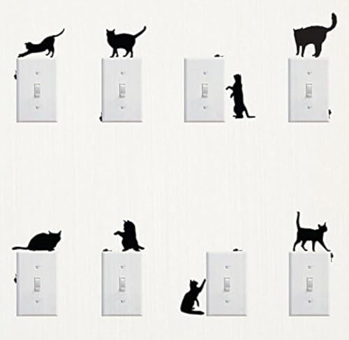 Wall Sticker 8 pcs Cute Cat Design Light Switch Decor Decals Wall Stickers Cat