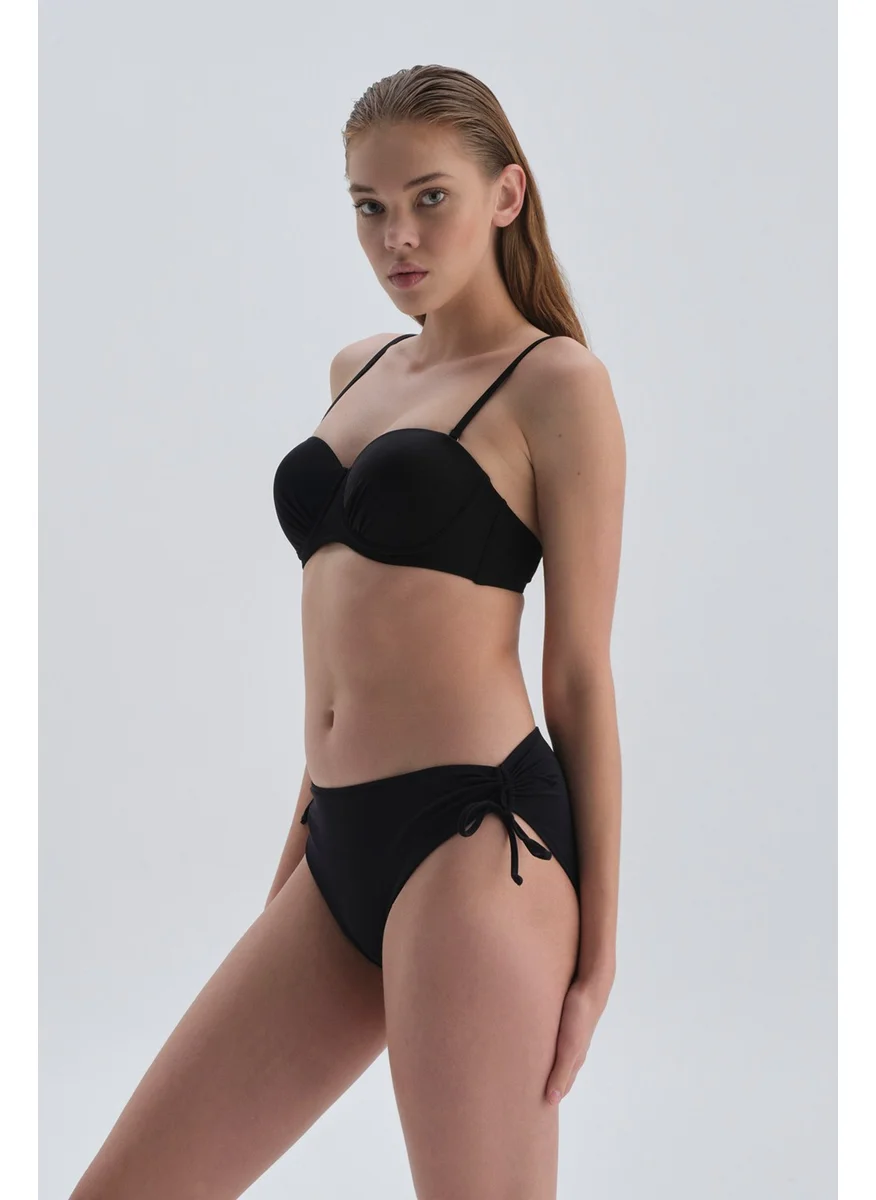 dagi Black Side Pleated Bikini Bottom