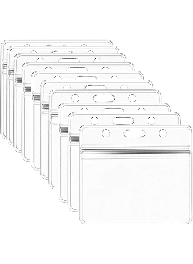 erorex Pack 10 Clear Plastic Heavy Duty Horizontal Name Badge Id Card Holders With Waterproof Resealable Zip Plastic Id Card Holder Pack Of 10 Horizontal  - Image 1