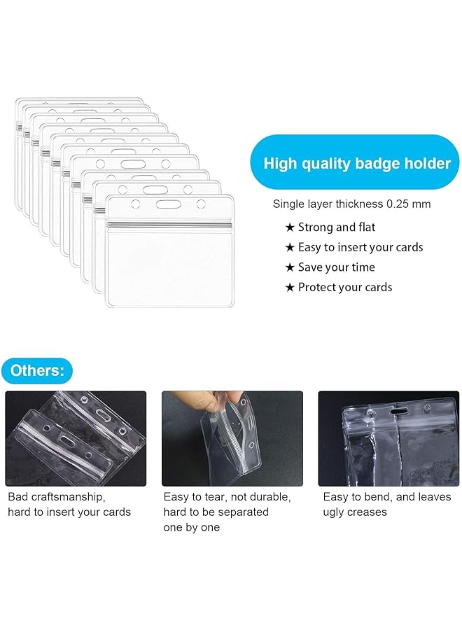 erorex Pack 10 Clear Plastic Heavy Duty Horizontal Name Badge Id Card Holders With Waterproof Resealable Zip Plastic Id Card Holder Pack Of 10 Horizontal  - Image 3