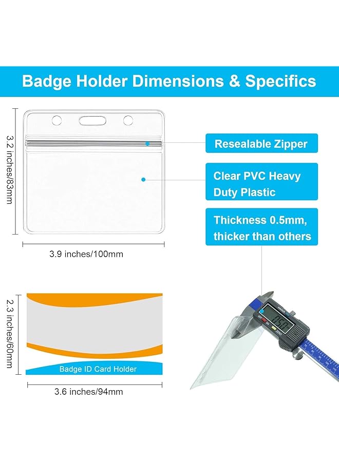 erorex Pack 10 Clear Plastic Heavy Duty Horizontal Name Badge Id Card Holders With Waterproof Resealable Zip Plastic Id Card Holder Pack Of 10 Horizontal  - Image 2