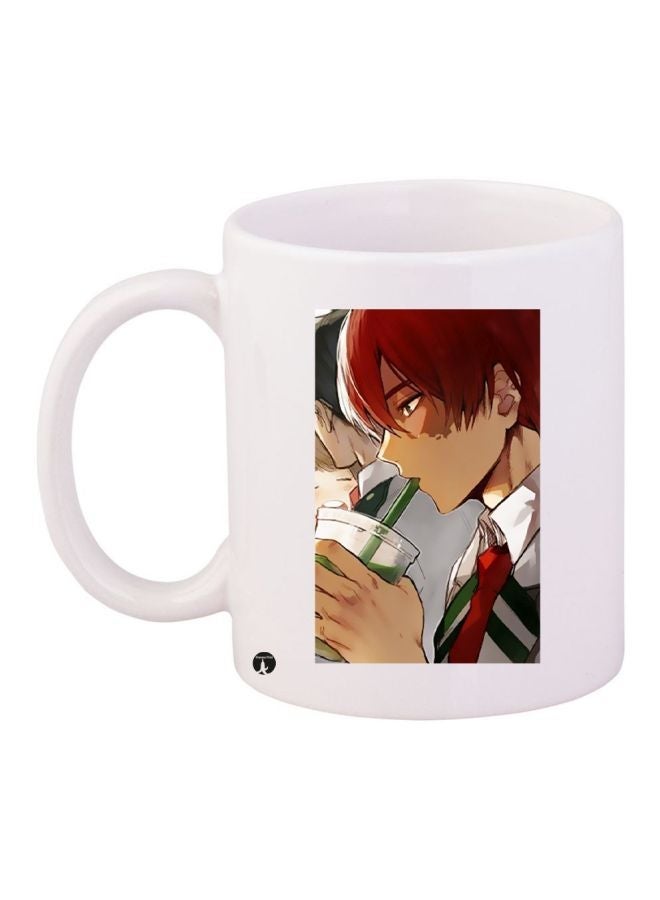 RYN Anime Boy Printed Coffee Mug White/Brown/Red 11ounce