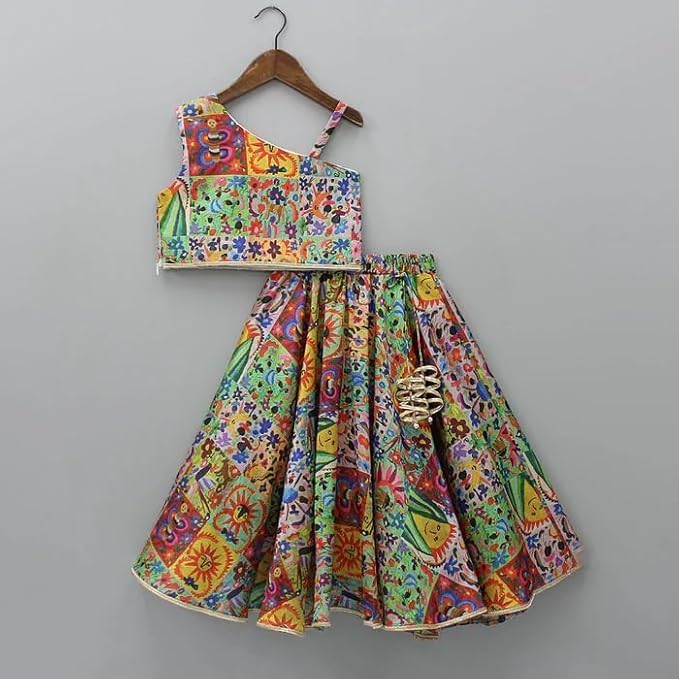 Naixa Girls Multicolor Digital Print Rayon Fabric Lehenga Choli with Dupatta Set | Ready to Wear Lehenga Choli Set | Lehenga Choli Set for Girls (SE52_13-14 YEAR) - Image 2