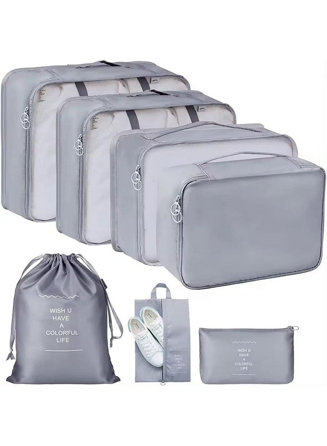 Sprqcart Polyester 7 Set Travel Organizer Bag 3 Packing Cubes + 3 Pouches + 1 Toiletry Organizer Bag (Grey, 27.99 Cm, 11 Cm) - Image 1
