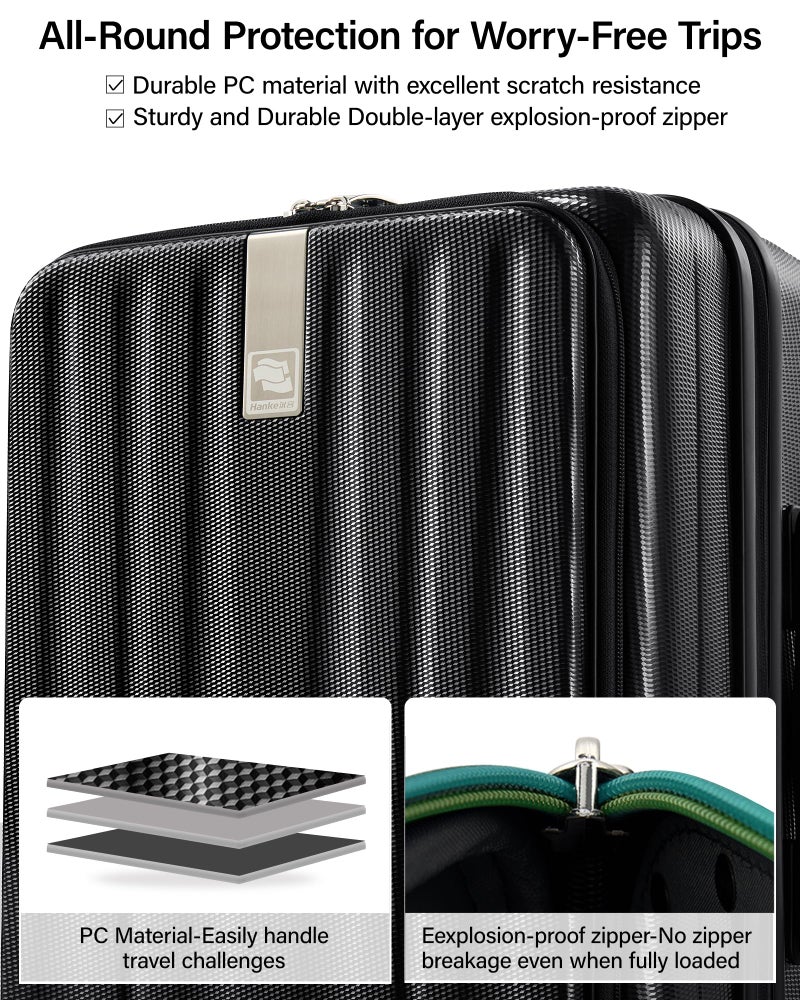 Hanke 16 Inch Expandable Under Seat Luggage with Wheels Top Opening Small Suitcase with Wheels Carry On Luggage Airline Approved Lightweight Hard Shell Suitcases for Weekender Overnight-Jet Black - Image 5