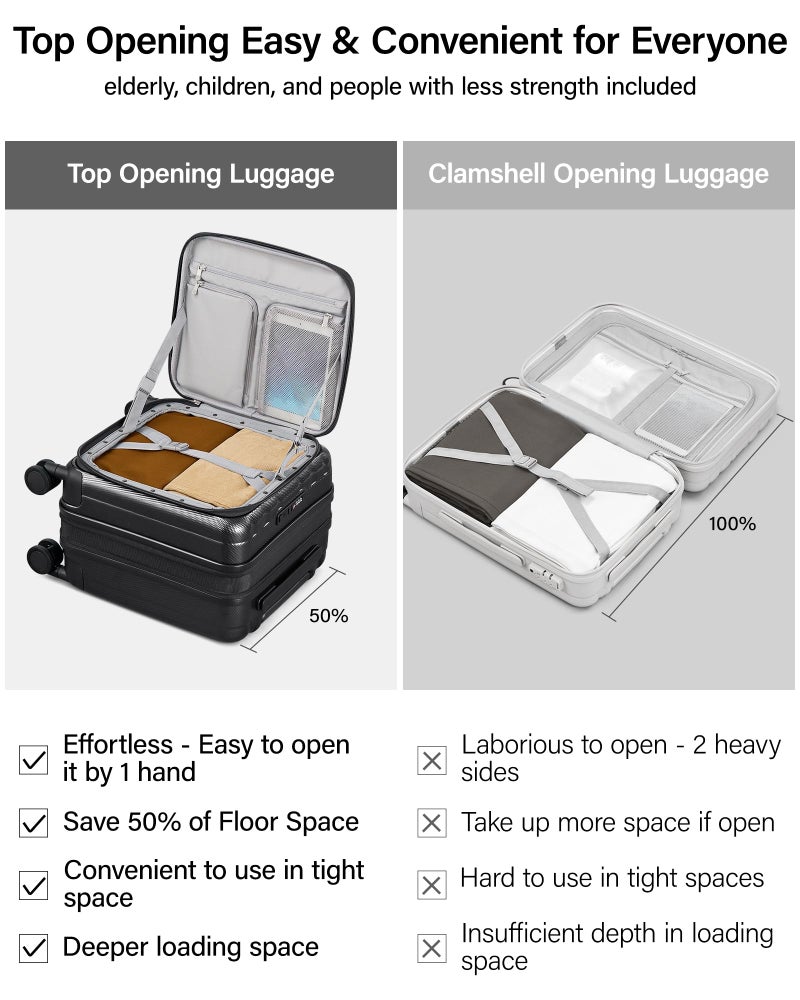 Hanke 16 Inch Expandable Under Seat Luggage with Wheels Top Opening Small Suitcase with Wheels Carry On Luggage Airline Approved Lightweight Hard Shell Suitcases for Weekender Overnight-Jet Black - Image 3