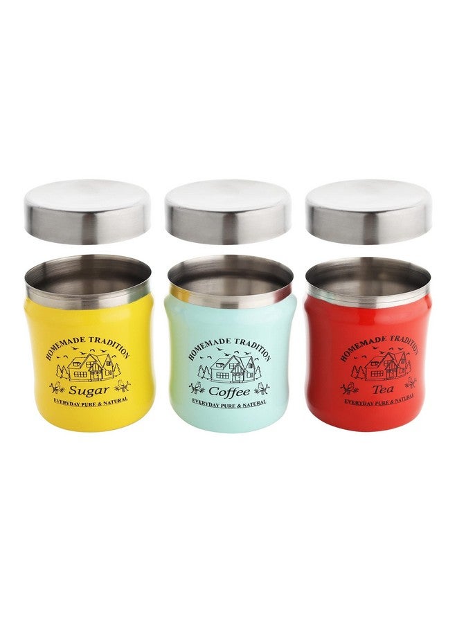 LAVI Stainless Steel Tea Coffee Sugar Canister - Set of 3 | Damroo Shape - 750 Ml Each | Multipurpose Jar & Canisters For Kitchen Accessories - Image 2