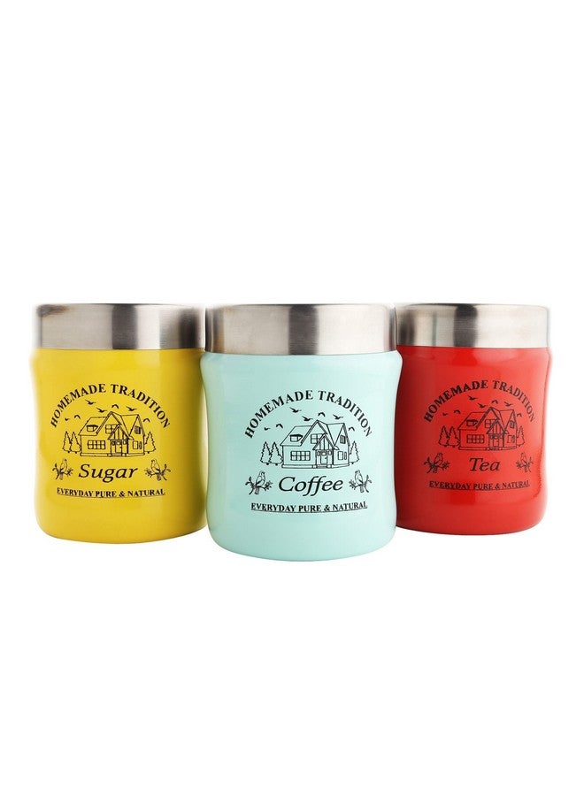 LAVI Stainless Steel Tea Coffee Sugar Canister - Set of 3 | Damroo Shape - 750 Ml Each | Multipurpose Jar & Canisters For Kitchen Accessories - Image 1