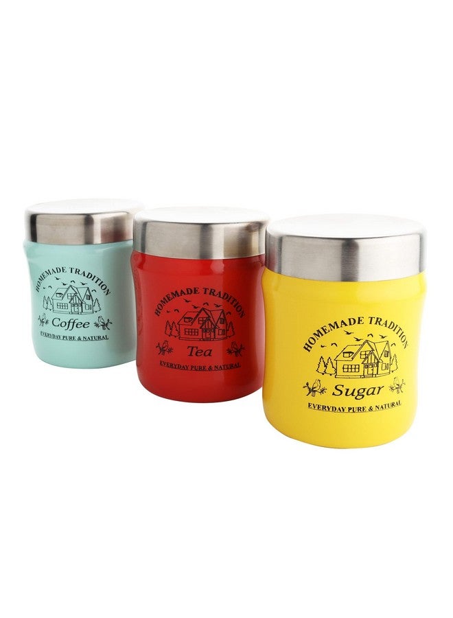 LAVI Stainless Steel Tea Coffee Sugar Canister - Set of 3 | Damroo Shape - 750 Ml Each | Multipurpose Jar & Canisters For Kitchen Accessories - Image 3