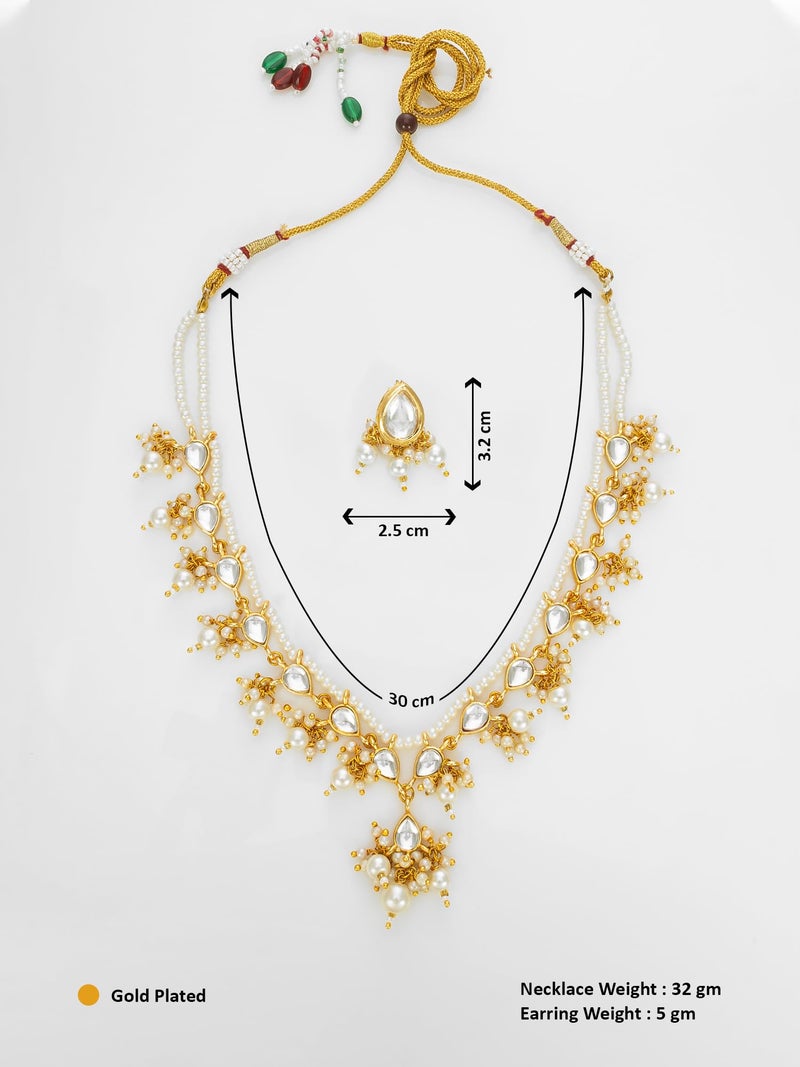 BEVOGUE Women's & Girl's Pearl and Crystal Necklace Set with Earrings, Gold-Plated Traditional Indian Jewellery, White - Image 4