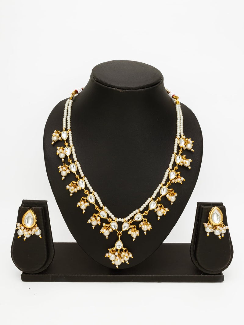 BEVOGUE Women's & Girl's Pearl and Crystal Necklace Set with Earrings, Gold-Plated Traditional Indian Jewellery, White - Image 5