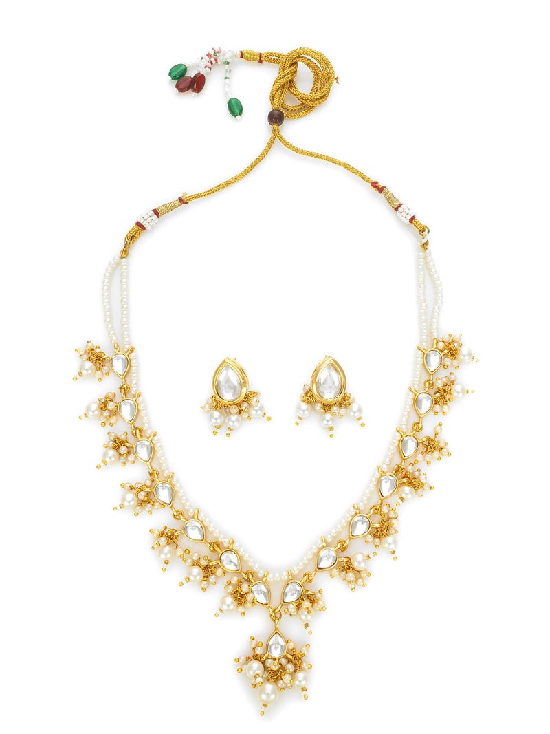 BEVOGUE Women's & Girl's Pearl and Crystal Necklace Set with Earrings, Gold-Plated Traditional Indian Jewellery, White - Image 1