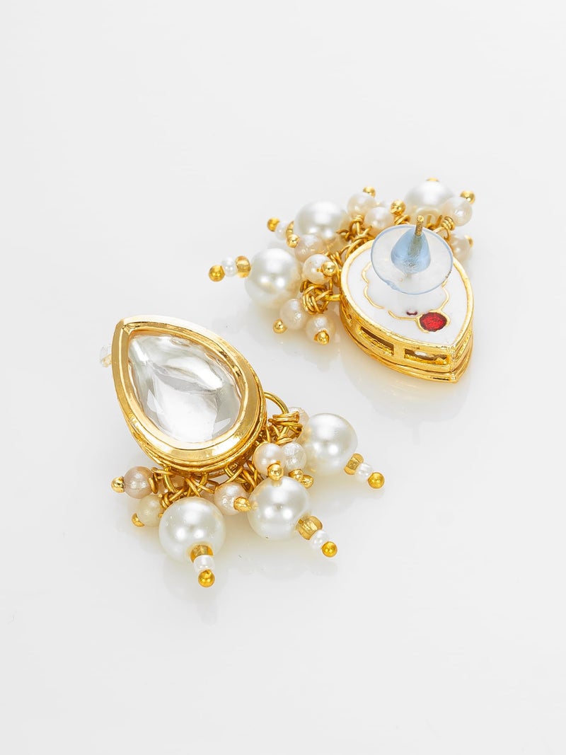 BEVOGUE Women's & Girl's Pearl and Crystal Necklace Set with Earrings, Gold-Plated Traditional Indian Jewellery, White - Image 3