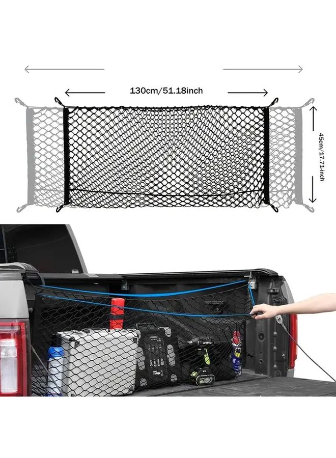 Black Elastic Cargo Net with Hooks for Truck Bed Storage Organizer - Image 2