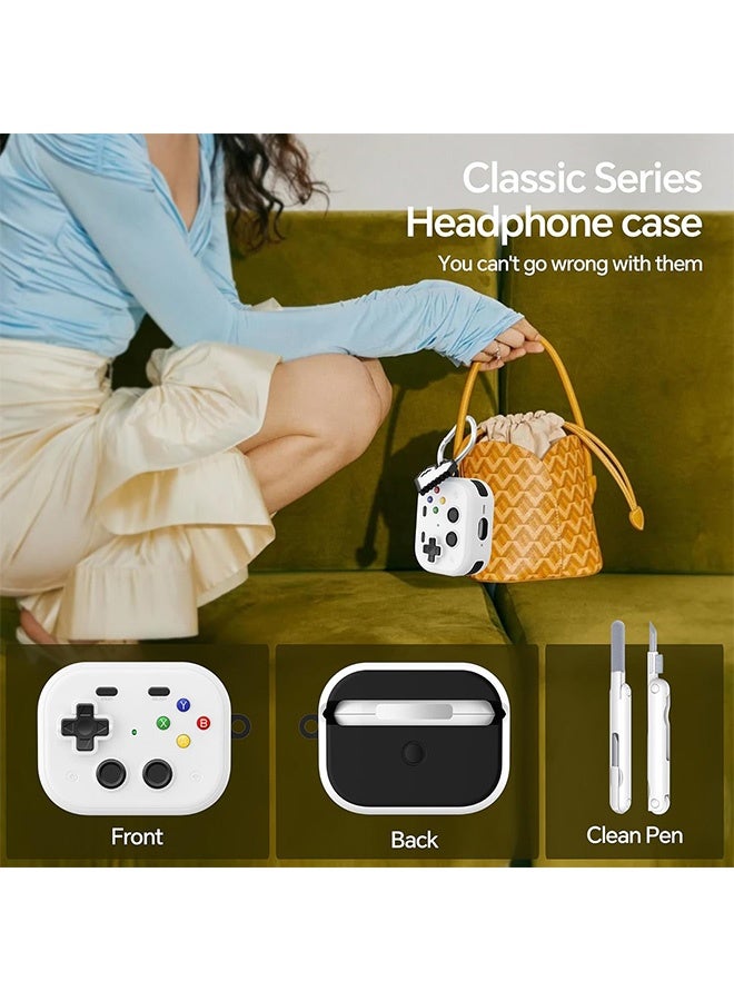 إم إكس إن جراب لسماعات AirPods Pro 3 مع سلسلة مفاتيح وحبل ومنظف - تصميم ثلاثي الأبعاد على شكل وحدة تحكم ألعاب، غطاء واقٍ مقاوم للصدمات لسماعات Apple AirPods Pro 3، جراب سيليكون للرجال والأولاد - Image 5