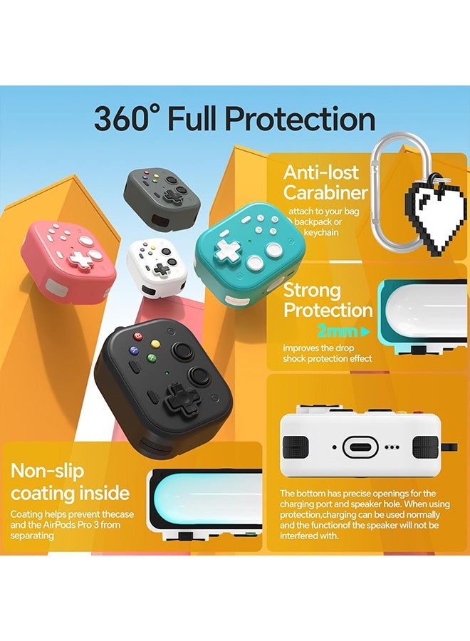 إم إكس إن جراب لسماعات AirPods Pro 3 مع سلسلة مفاتيح وحبل ومنظف - تصميم ثلاثي الأبعاد على شكل وحدة تحكم ألعاب، غطاء واقٍ مقاوم للصدمات لسماعات Apple AirPods Pro 3، جراب سيليكون للرجال والأولاد - Image 3