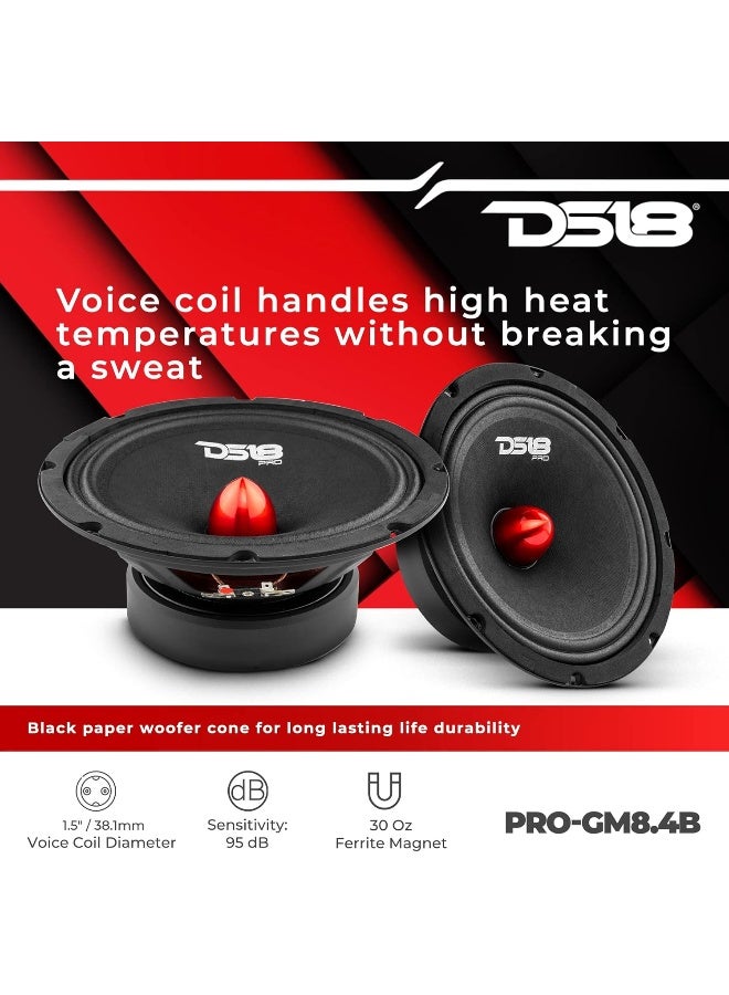DS18 DS18 PRO-GM8.4B Loudspeaker - 8", Midrange, Red Aluminum Bullet, 580W Max, 4 Ohms, 1.5" Kapton VC Premium Quality Audio Door Speakers for Car or Truck Stereo Sound System - Image 3
