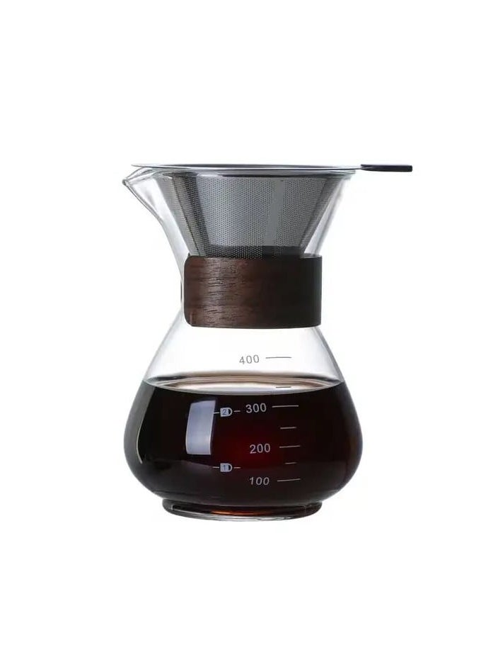 Generic Liying 400ML Manual Pour Over Coffee Maker, Glass Pot with Stainless Steel Filter for cafe, resturant, Home and Kitchen  - Image 1