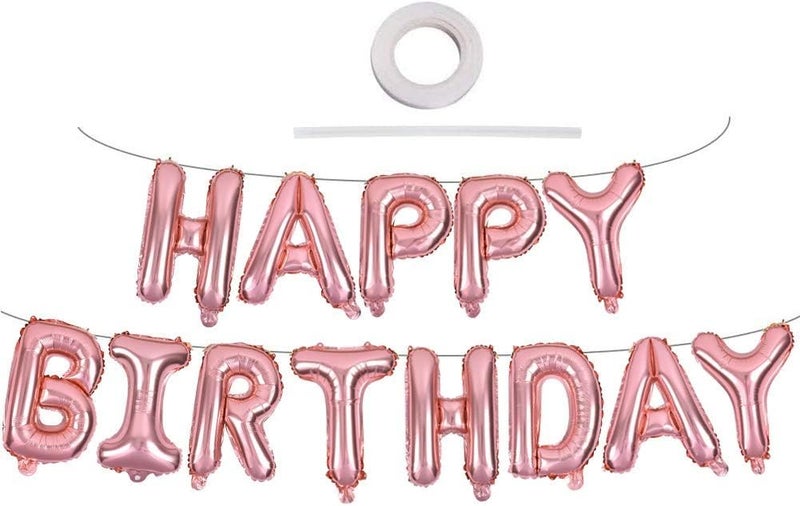 بارتي ويذ إيما حفلة مع إيما عيد ميلاد سعيد بالونات راية 16 بوصة مايلر احباط الرسائل عيد ميلاد لافتة راية قابلة لإعادة الاستخدام للفتيات الأولاد الأطفال زينة عيد ميلاد الكبار ومستلزمات الهالوين ذهبي وردي - Image 1