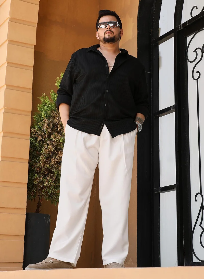 Instafab Plus Instafab Plus Men's Onyx Black Rope-Striped Tactile Shirt For Casual Wear | Spread Collar | Long Cuffed Sleeves | Button Closure | Plus Size Shirt Crafted With Comfort Fit For Everyday Wear