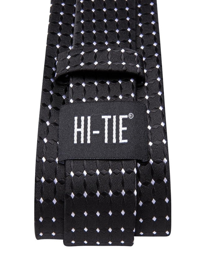 Hi-Tie Black White Dot Neckties for Men Woven Classic Tie and Lapel Pin Pocket Square Cufflinks Sets Formal Business Wedding - Image 5