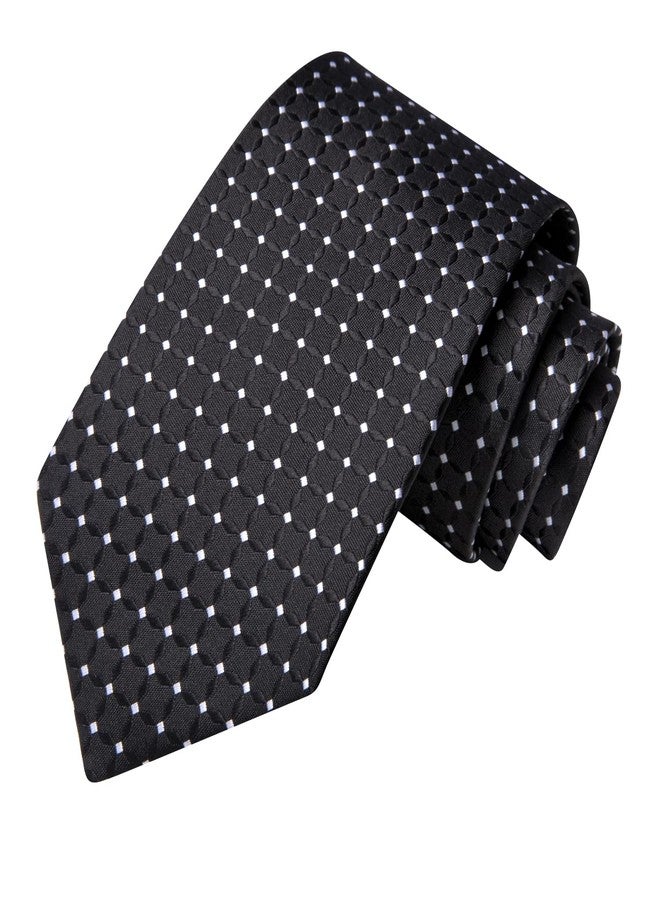 Hi-Tie Black White Dot Neckties for Men Woven Classic Tie and Lapel Pin Pocket Square Cufflinks Sets Formal Business Wedding - Image 4