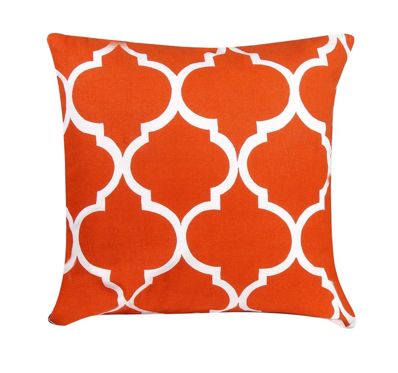 Dekor World Orange Ogee Printed Cotton Cushion Cover (Pack of 2 Pcs) 60x60 cm Big Size - Image 4
