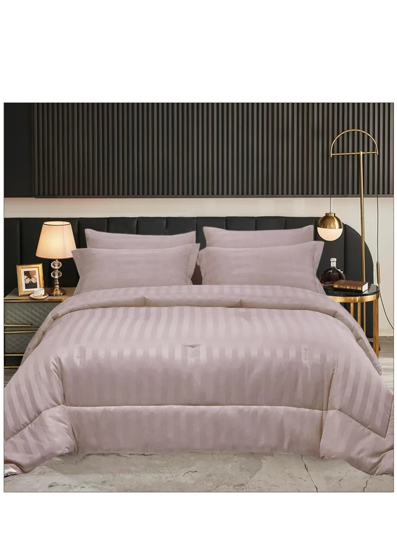 Donetella Comforter Set 4-Pcs Single Size Bed Fits(120 x 200 Cm)Damask Striped All Season Brushed Microfiber Single Bed Set With Down Alternative Filling,lavender