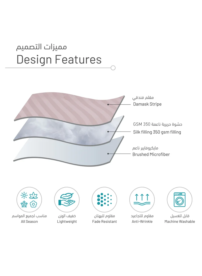 Donetella Comforter Set 4-Pcs Single Size Bed Fits(120 x 200 Cm)Damask Striped All Season Brushed Microfiber Single Bed Set With Down Alternative Filling,lavender