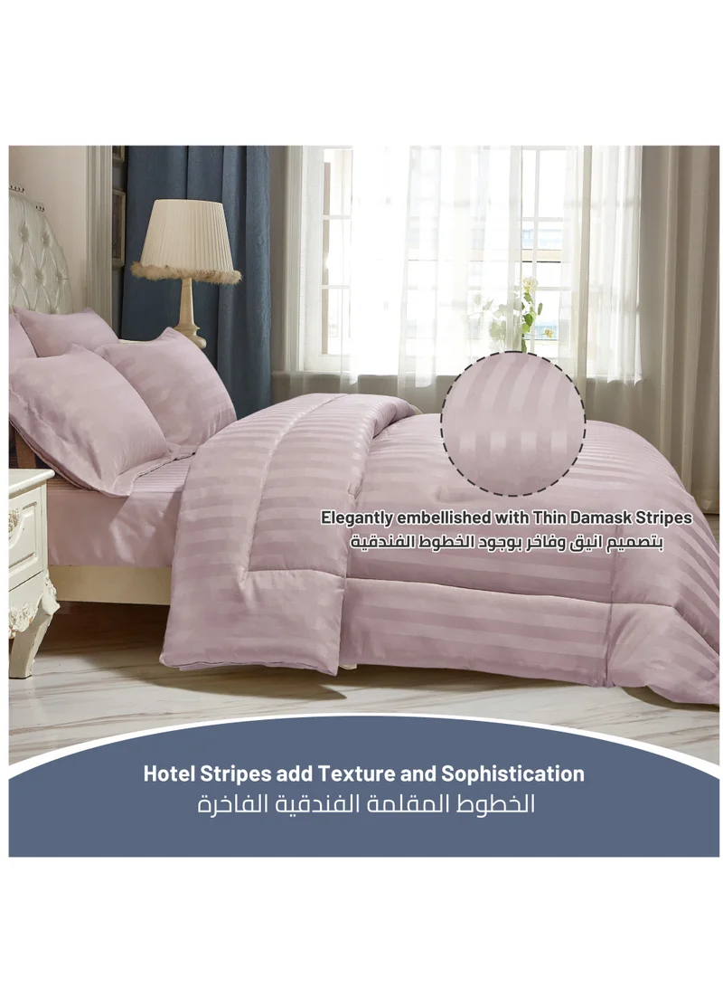 Donetella Comforter Set 4-Pcs Single Size Bed Fits(120 x 200 Cm)Damask Striped All Season Brushed Microfiber Single Bed Set With Down Alternative Filling,lavender