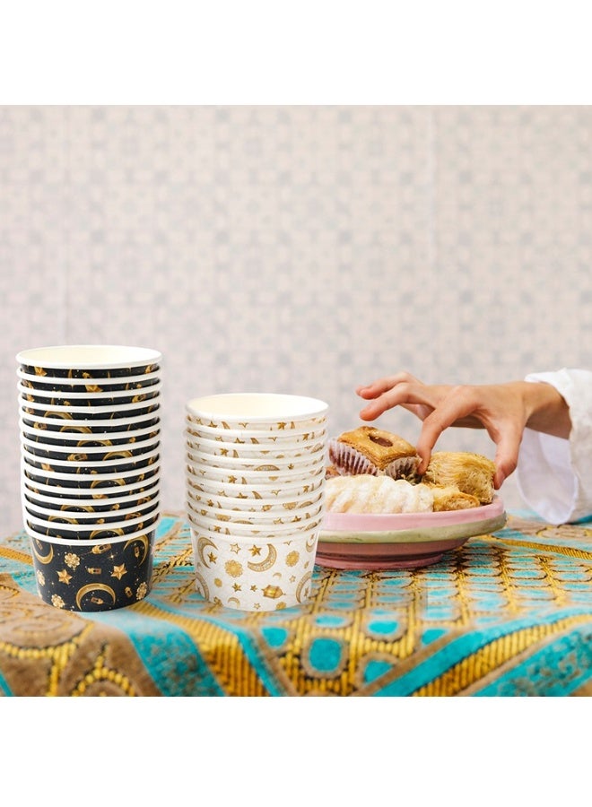 عبوة من ٥٠ كوبًا ورقيًا للاستخدام مرة واحدة، مناسبة لشهر رمضان، أكواب آيس كريم، أوعية حلويات، أكواب ورقية للوجبات الخفيفة الساخنة والباردة، لوازم حفلات رمضان - Image 3