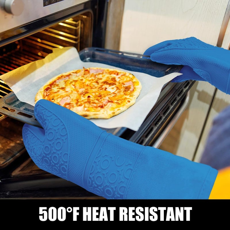 Rorecay Extra Long Oven Mitts and Pot Holders Sets: Heat Resistant Silicone Oven Mittens with Mini Oven Gloves and Hot Pads Potholders for Kitchen Baking Cooking, Quilted Liner, Pack of 6 (RoyalBlue) - Image 3