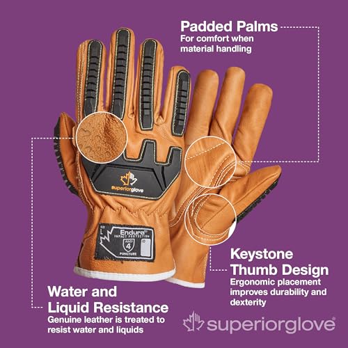 Superior Glove Endura Impact and Water Resistant Leather Work Gloves for Hand Safety Protection - 378GKVSB Large (Pack of 1 Pair) - Image 3