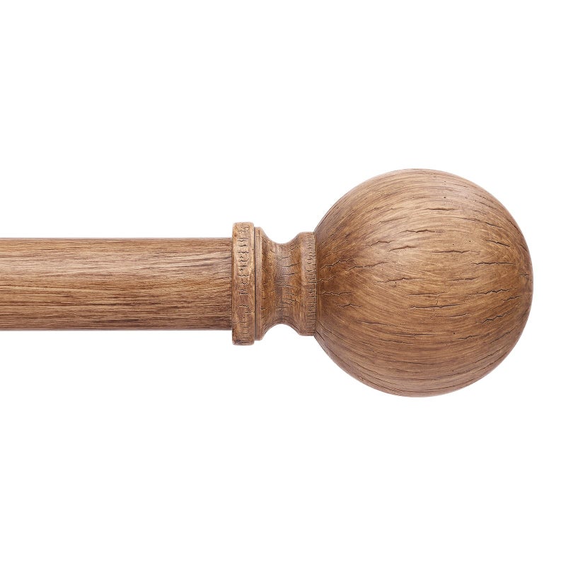 Wolistsa Wood Curtain Rods for Windows 48 to 84 Inch, 1 Inch Boho Decorative Vintage Drapery Rod with Faux Wooden Grain Finials, Adjustable Heavy Duty Rustic Farmhouse Spliced Metal Curtain Pole - Image 1