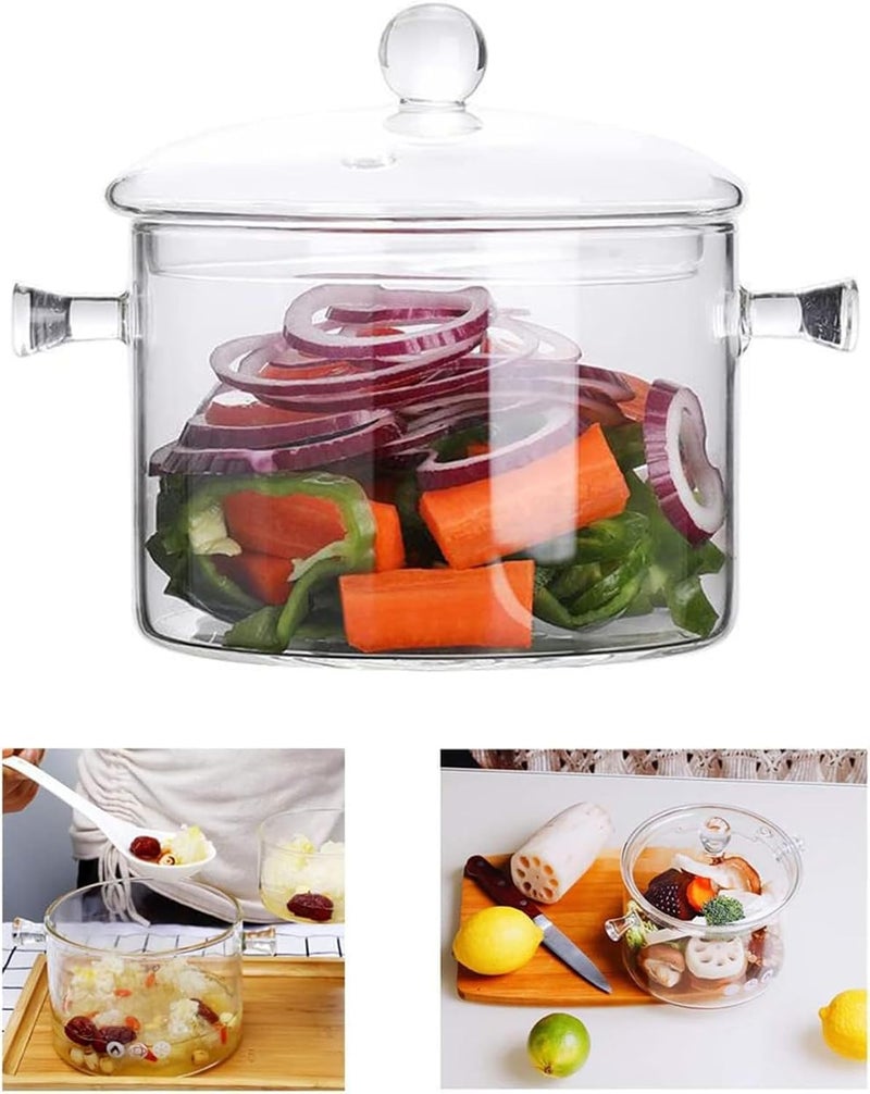 Miecux Glass Saucepan with Cover,2.3L/77OZ Heat-resistant Glass Stovetop Pot and Pan with Lid, The Best Handmade Glass Cookware Set Cooktop Safe for Pasta Noodle, Soup, Milk, Baby Food (2.3L/77OZ) - Image 1